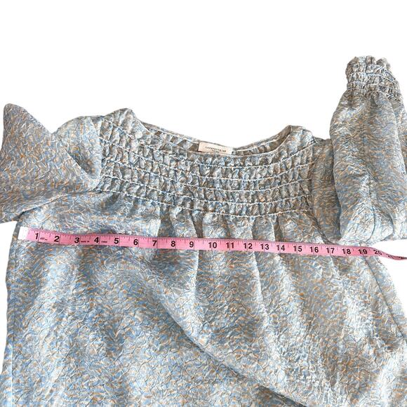 Lafayette 148 New York Silk Blend Paley Jacquard Long Sleeve Top Blue Cream XS - Picture 15 of 16